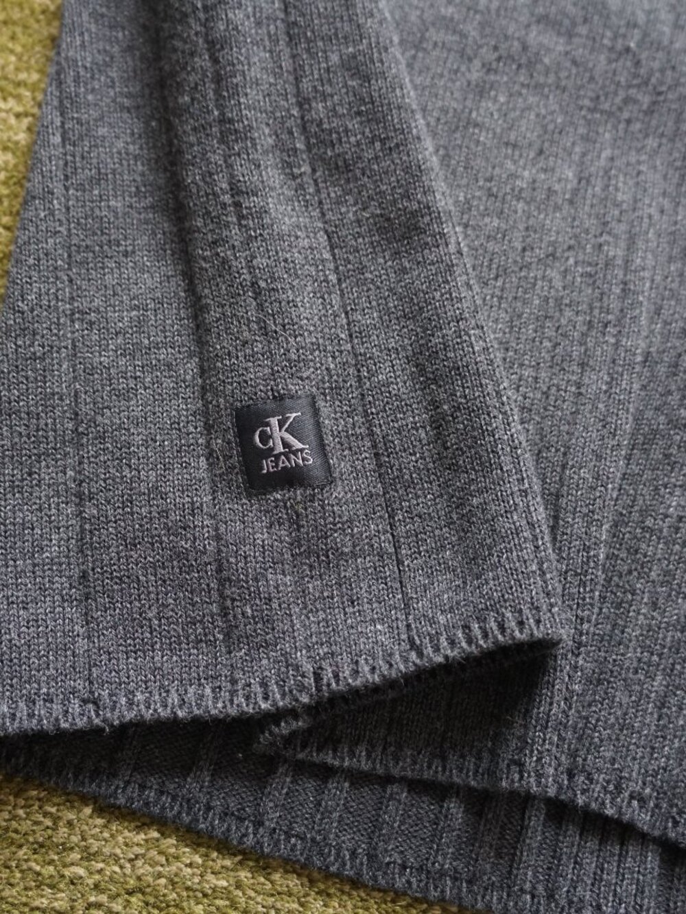 Vintage Calvin Klein Dark Gray 100% Cotton Turtleneck Sweater L - Picture 4 of 8